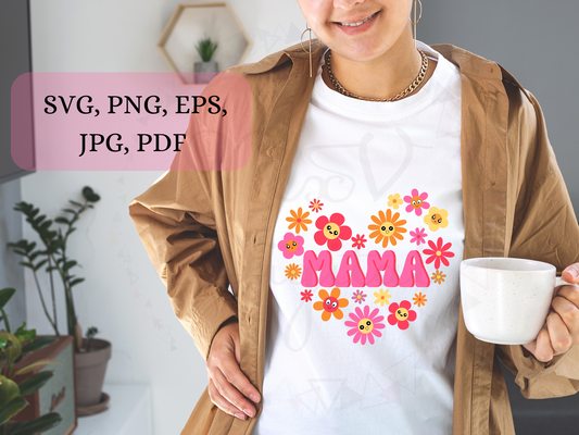 Groovy Mama Flowers Heart Tshrit Svg