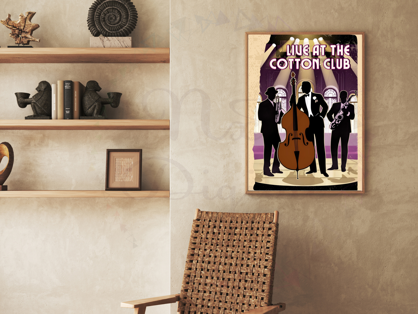 Retro jazz club decor art featured in journaling flatlay