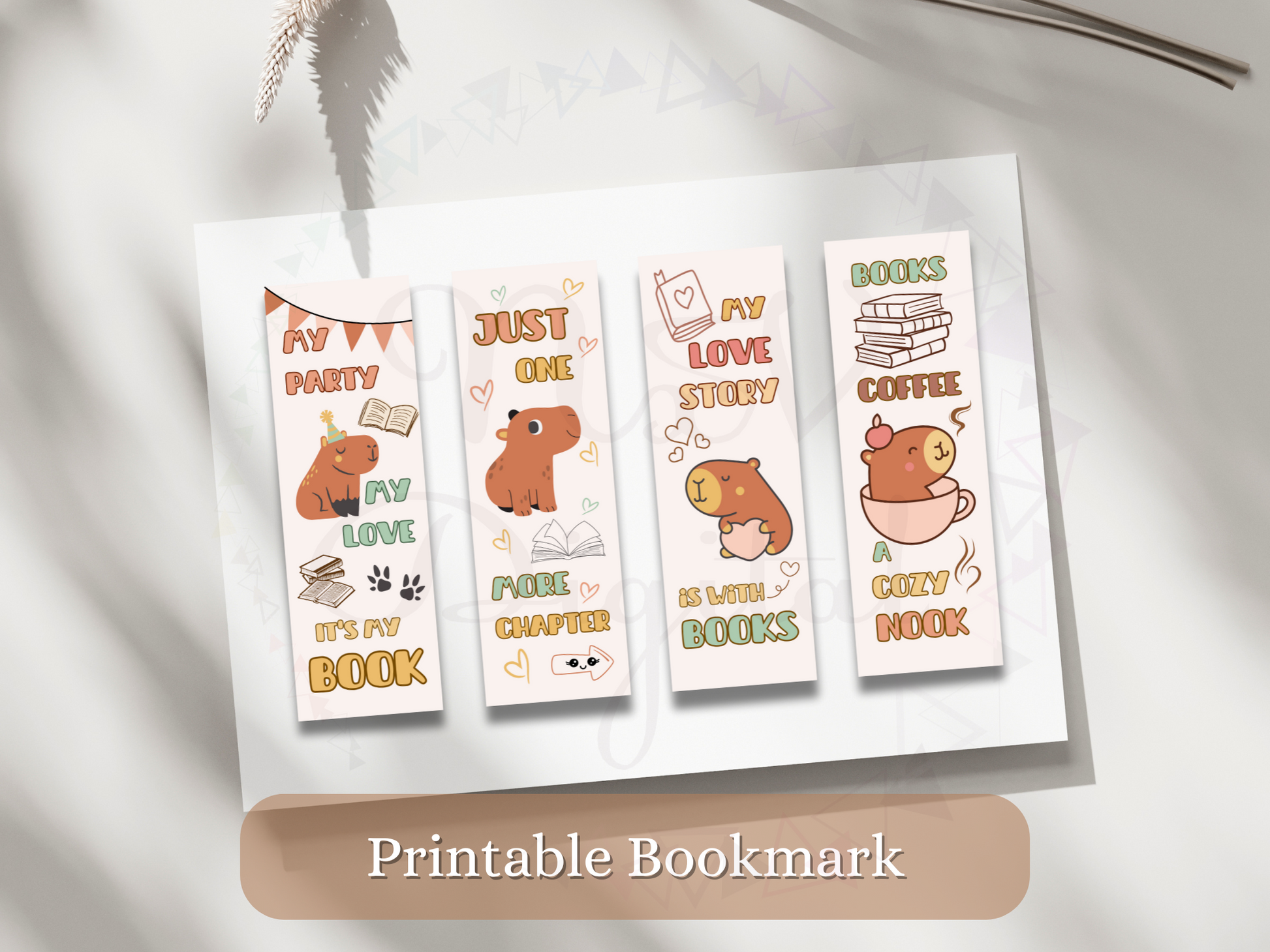 Set of 4 Printable Bookmark Capybara svg
