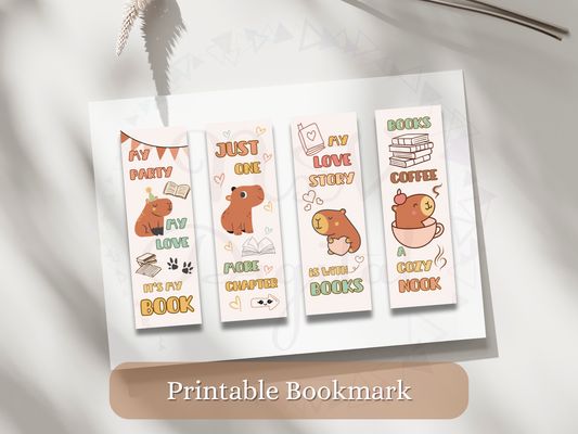 Set of 4 Printable Bookmark Capybara svg