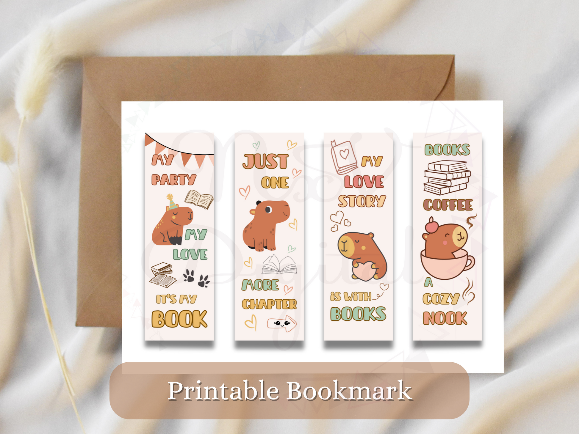 Set of 4 Printable Bookmark Capybara svg