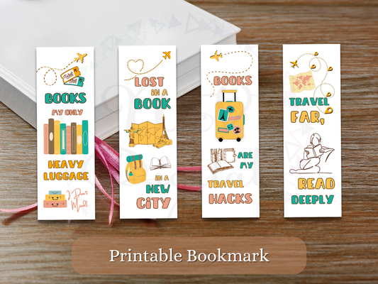 Four traveler themed printable bookmark