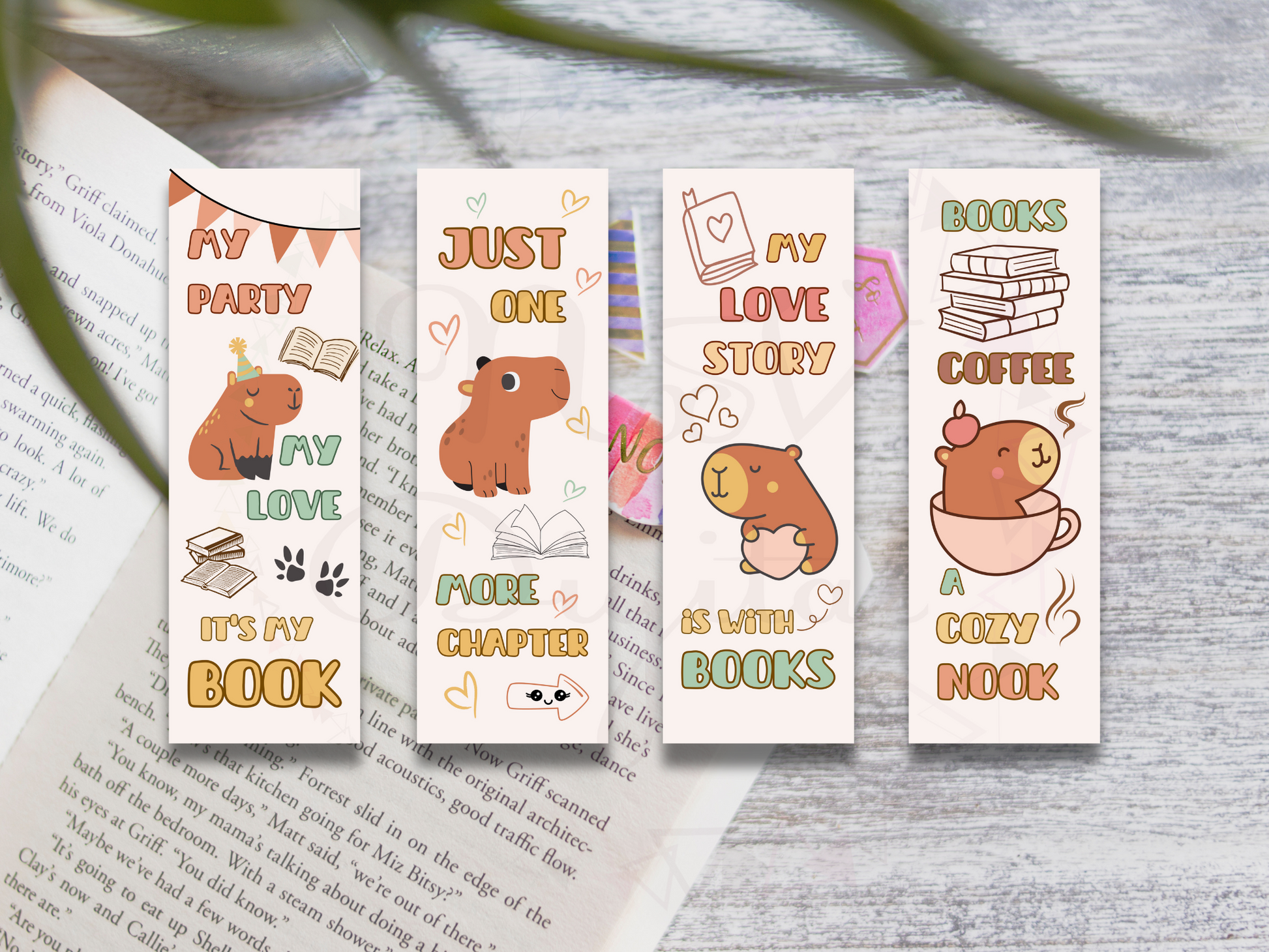 Set of 4 Printable Bookmark Capybara svg
