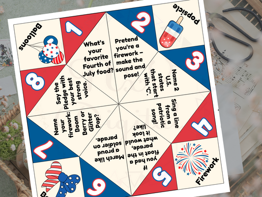 Close-up of red white blue cootie catcher