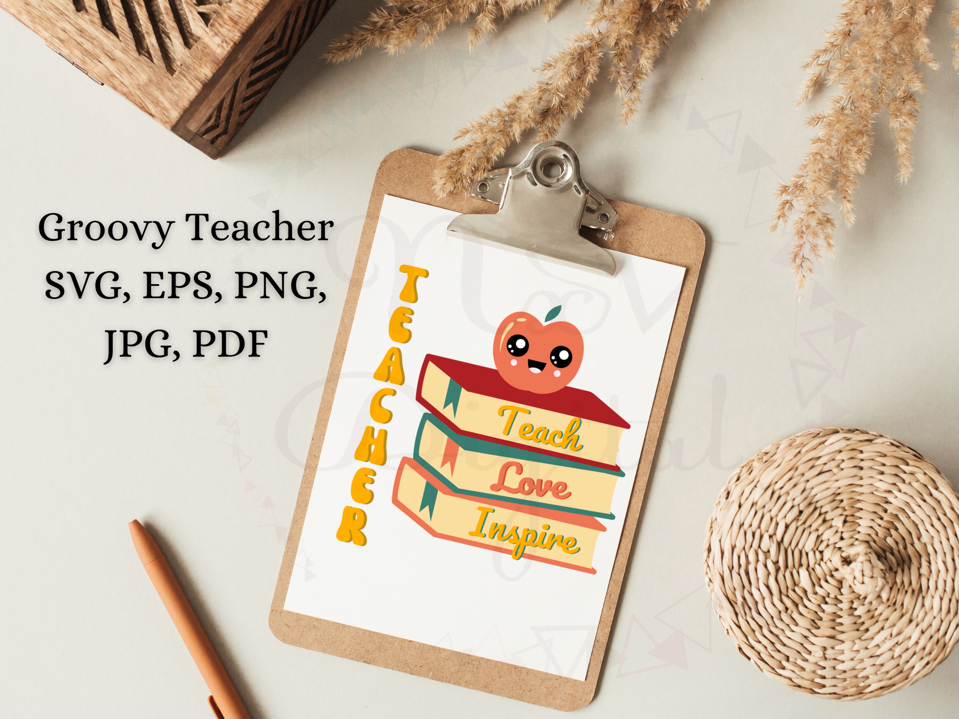 Teacher teach love inspire with books and apple