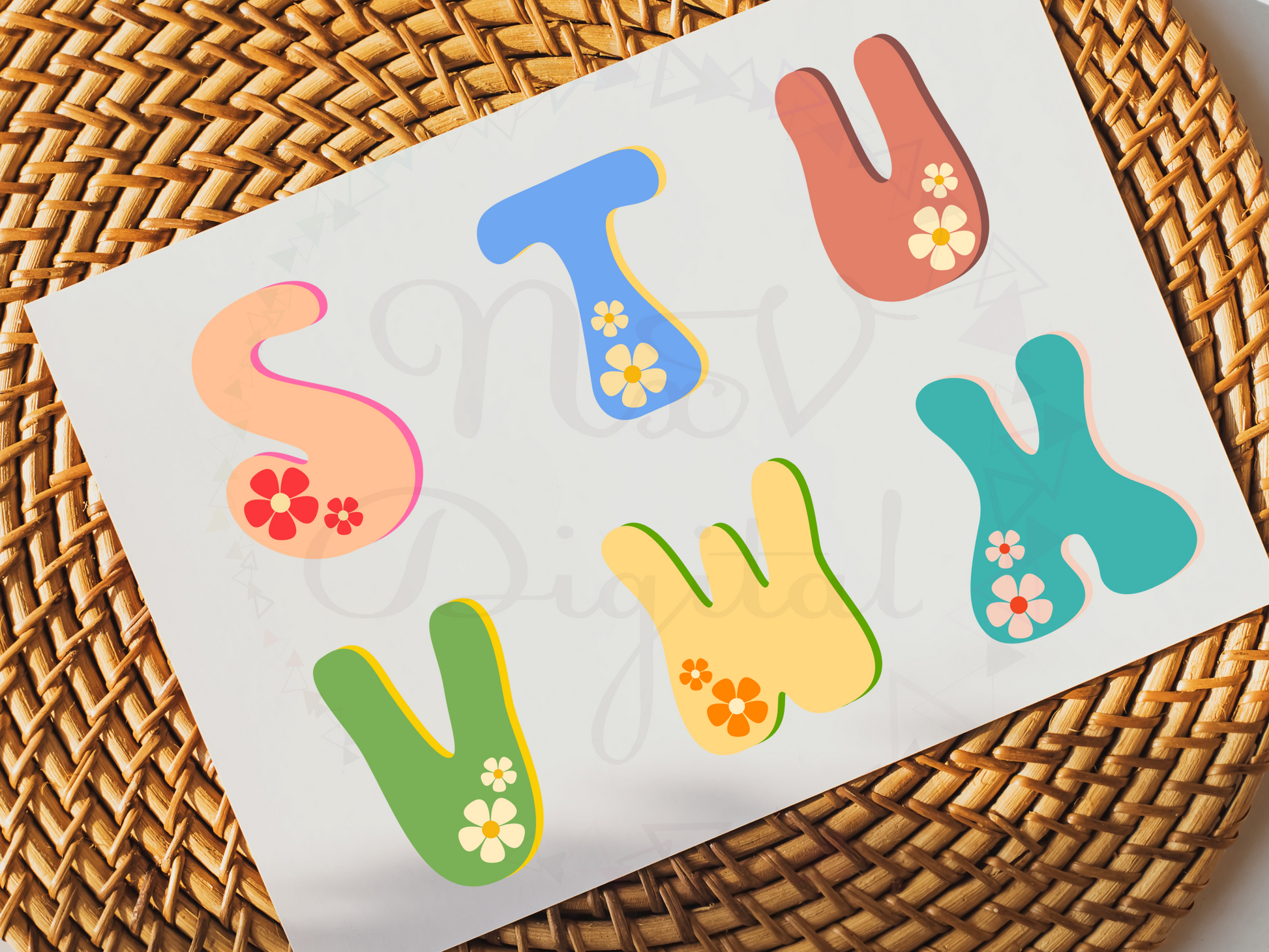groovy alphabet with flower svg