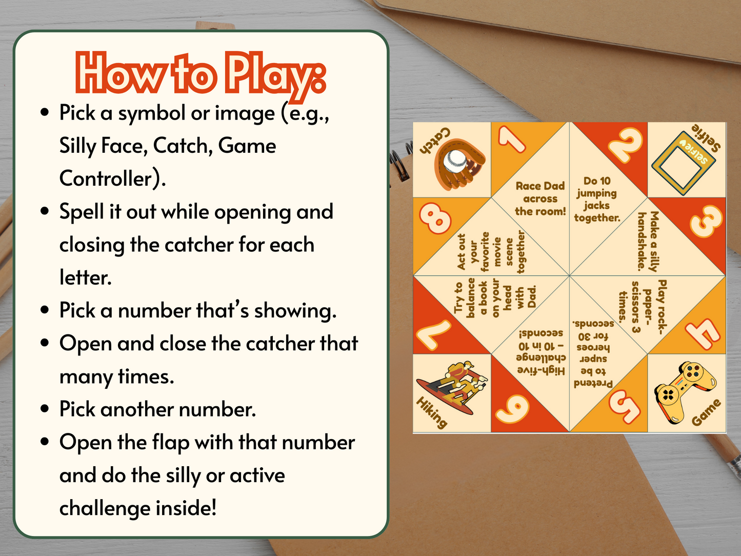 Father’s Day cootie catcher printable placed inside a journal