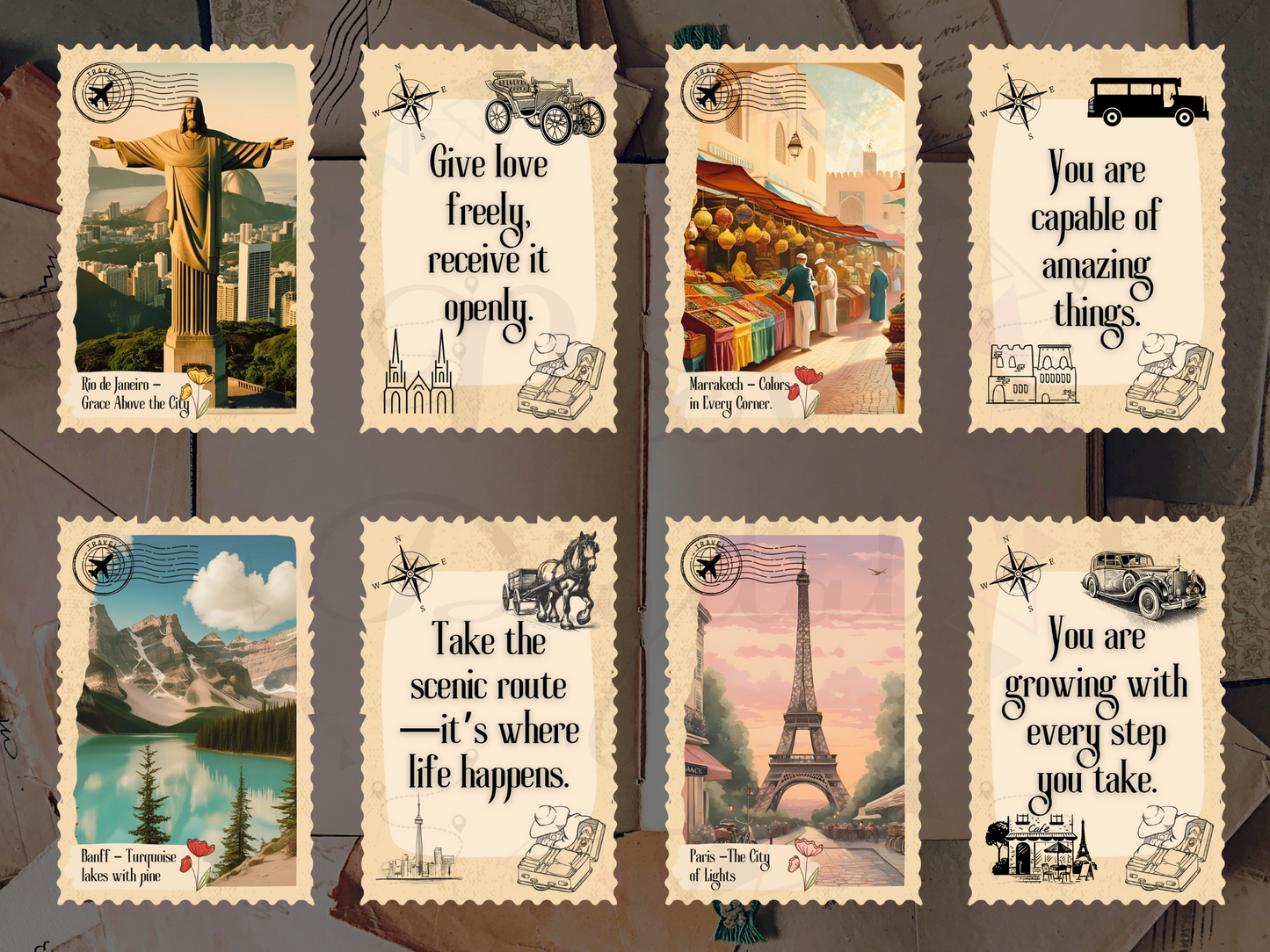 Vintage Travel 50 Affirmation Cards