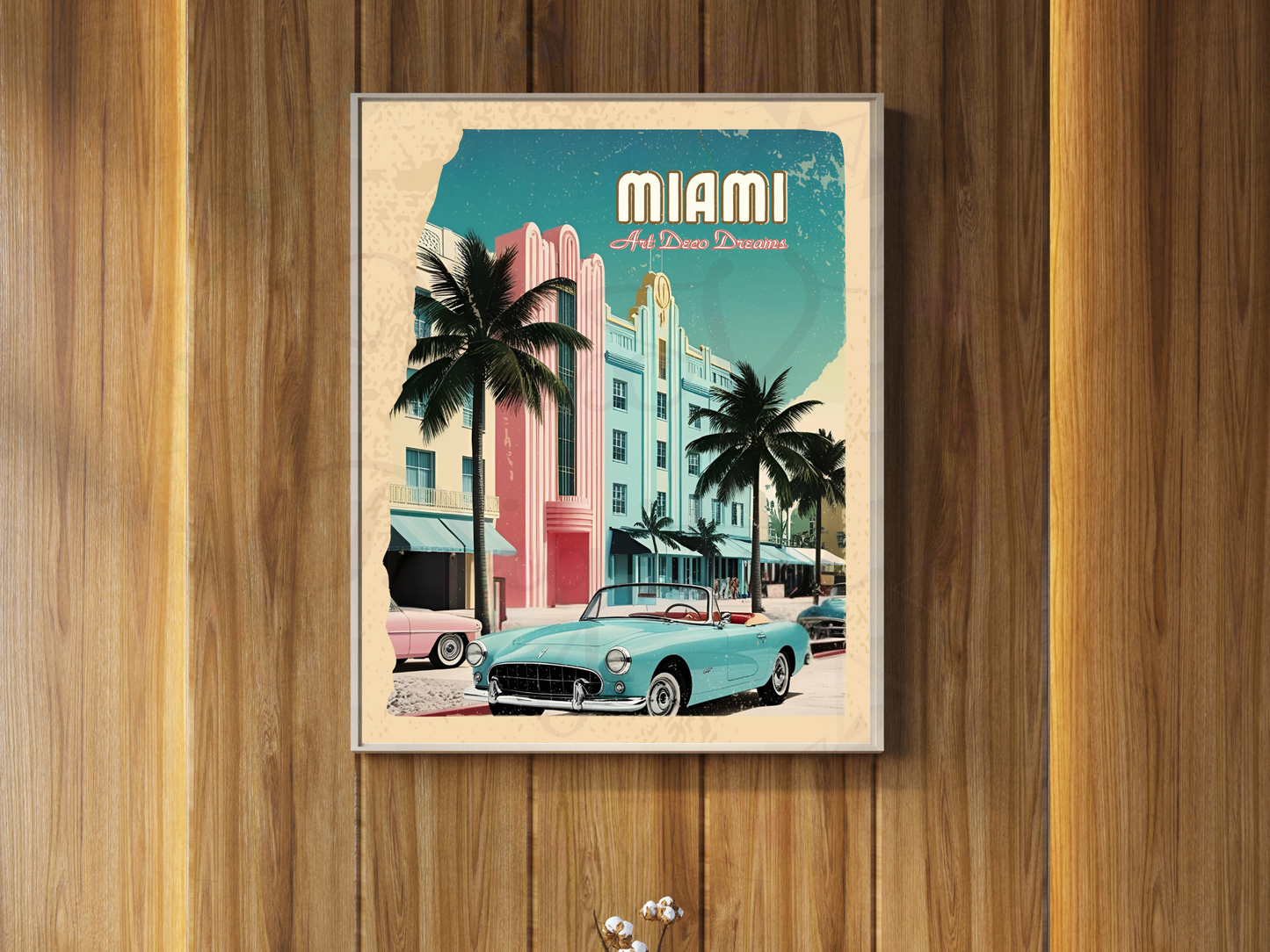 Miami Art Deco Vintage Travel Poster | Printable Retro Wall Art