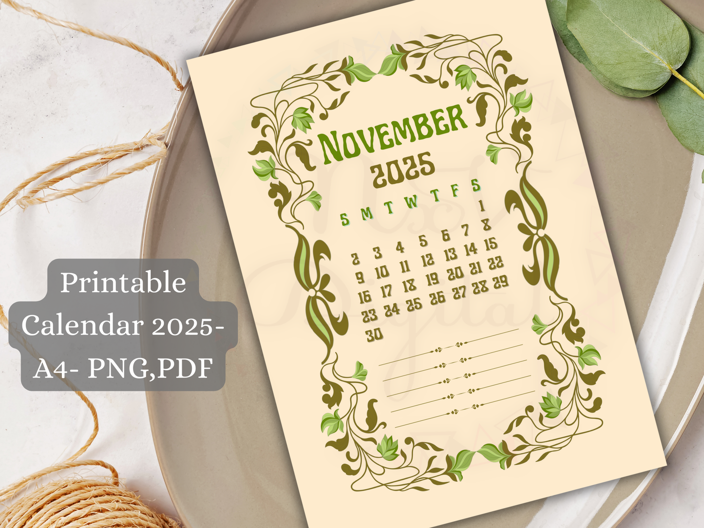 Art Nouveau floral portrait calendar for scrapbook lovers, featuring July 2025 to June 2026 elegant monthly pages