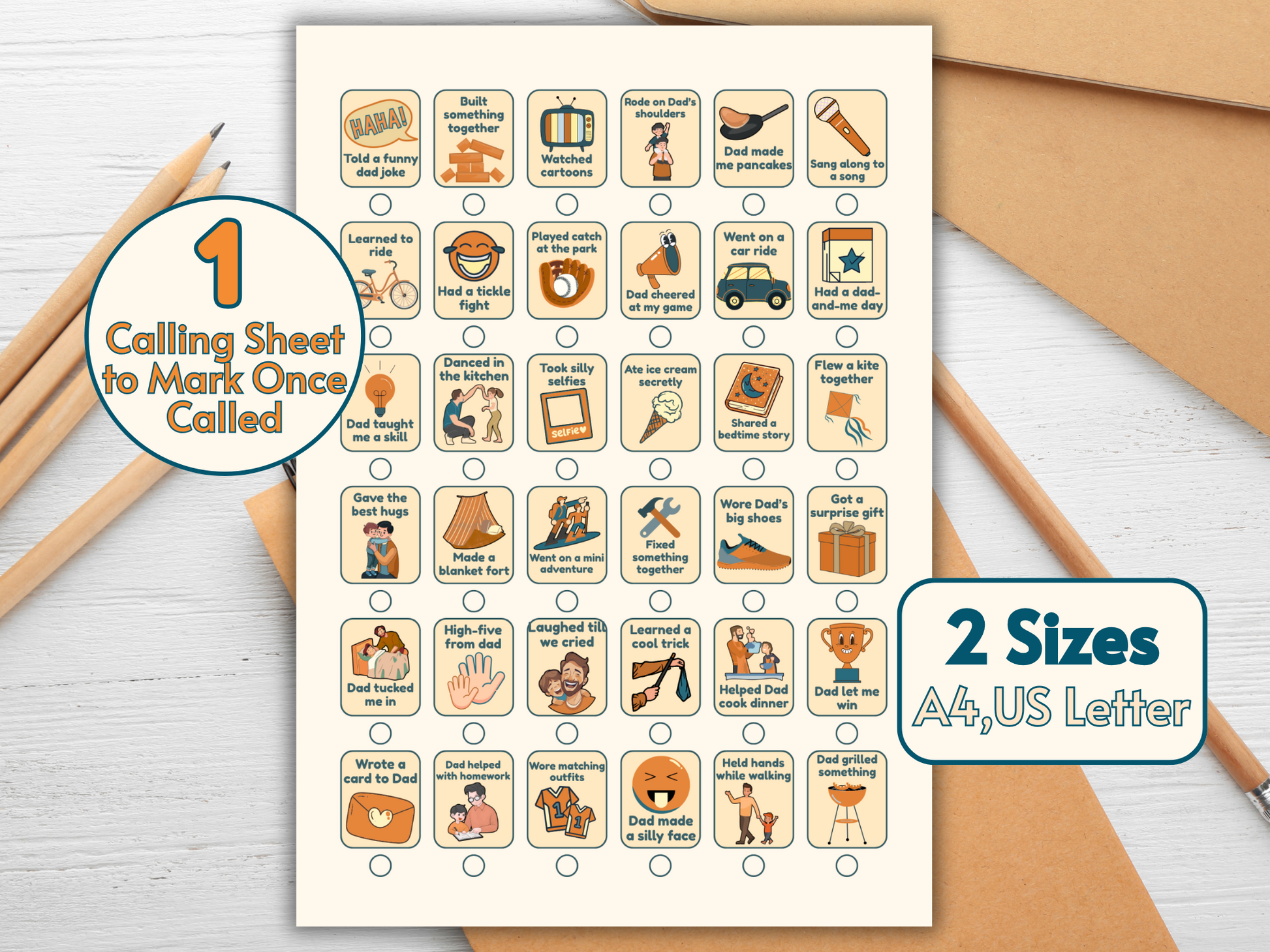 Retro Dad and Me Bingo Printable Game for Father's Day Celebration