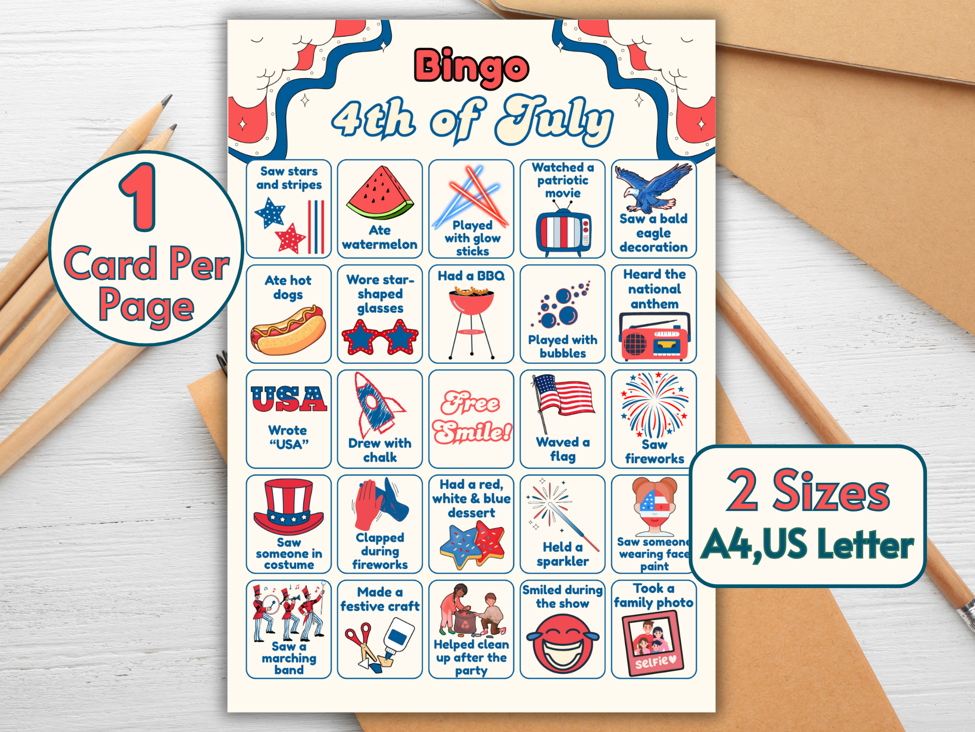 Bingo cards stack with USA icons