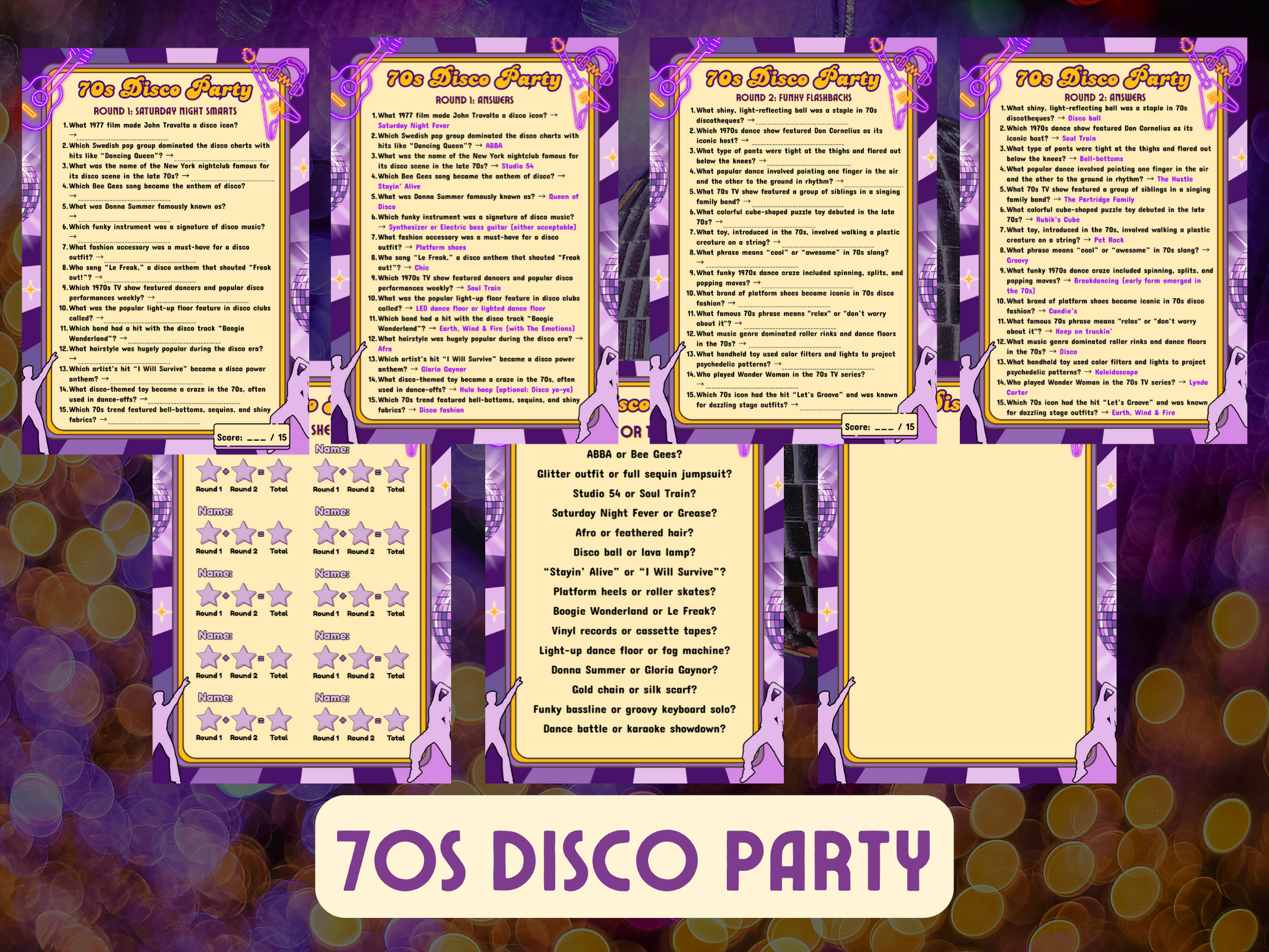 Answer sheet for 70s trivia held by person in pink nails