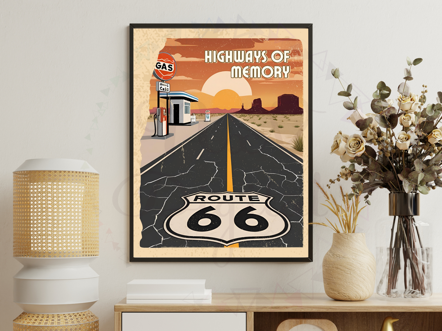 Route 66 Vintage Travel Poster | Retro Highway Printable Wall Art
