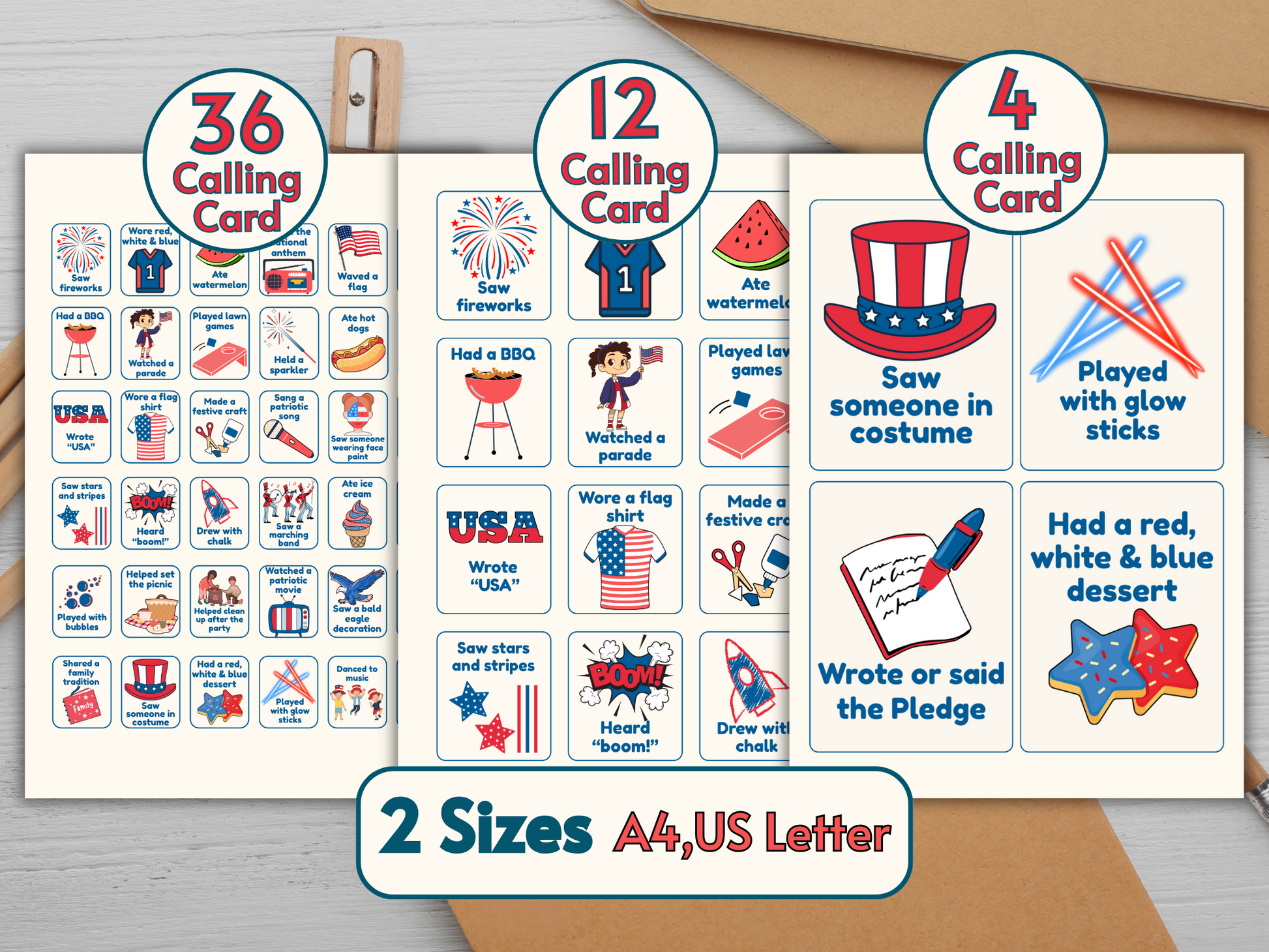 Calling cards printable on patriotic background