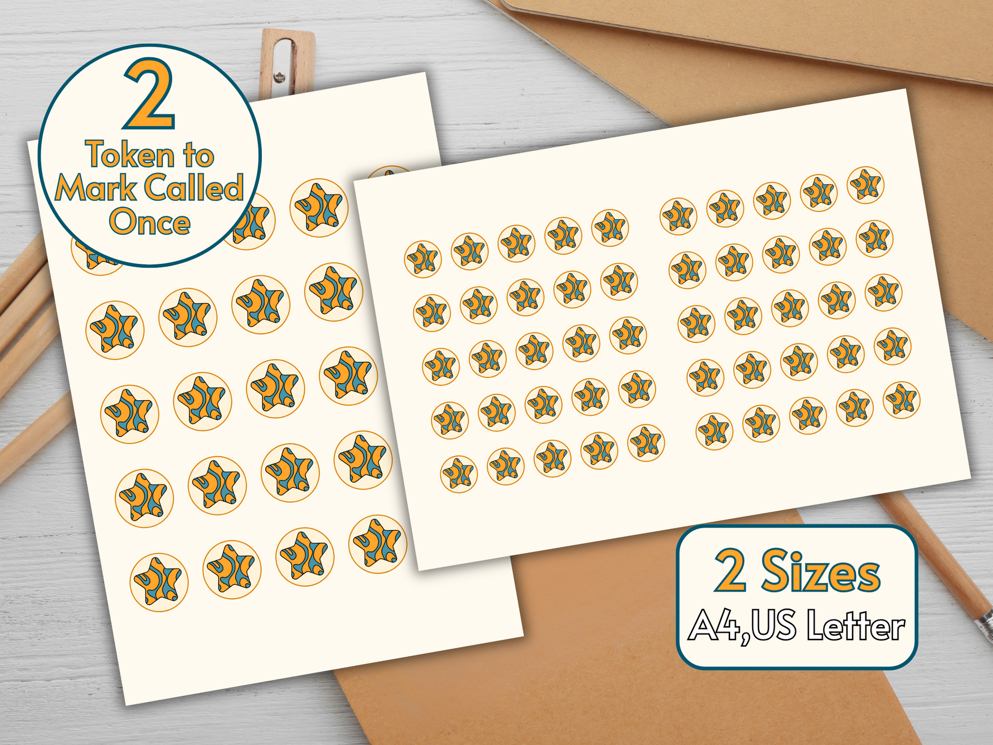 Calling sheet with 36 icons for tracking called prompts