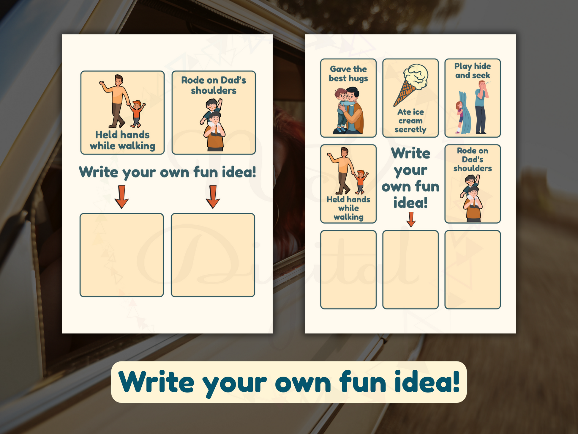 Warm-toned Father’s Day card prompts for bonding with dad