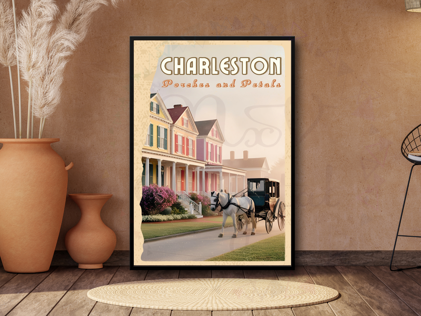 Charleston porch scene printable vintage art in book mockup