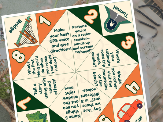 Child folding travel game at rest stop