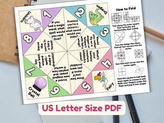 Close-up of fantasy cootie catcher game