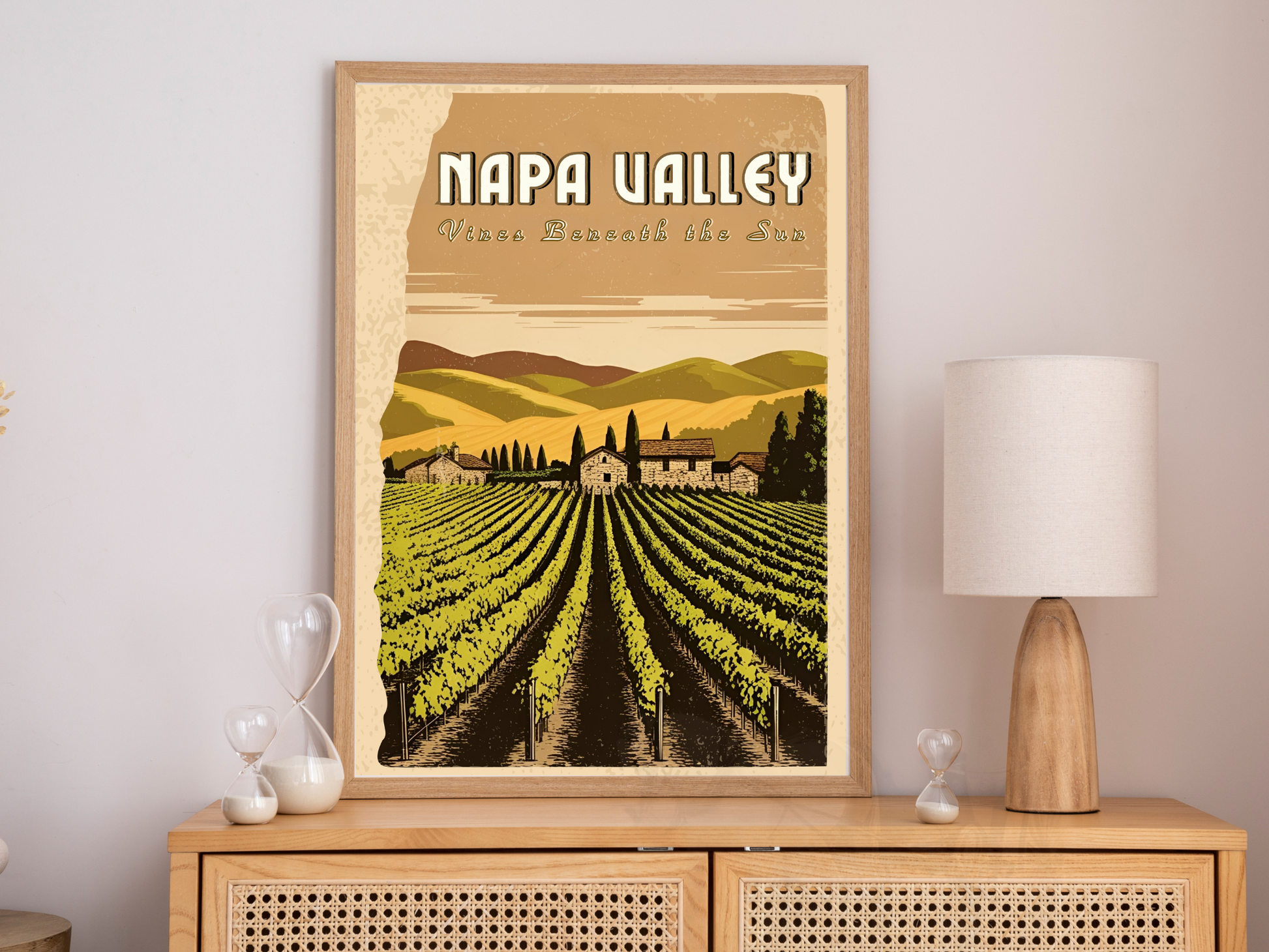 Retro-style California wine country printable wall art