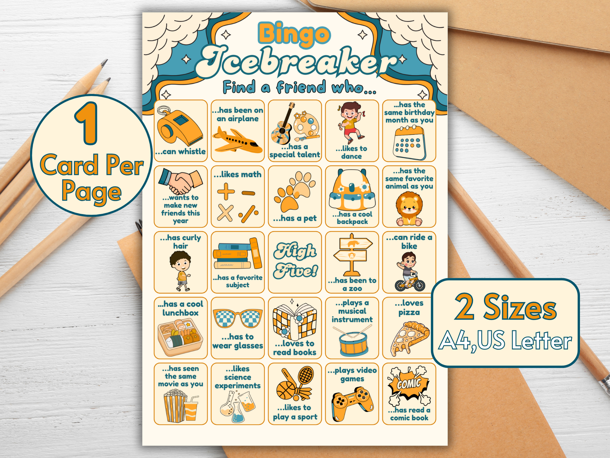 Colorful find-a-friend game designed for student engagement