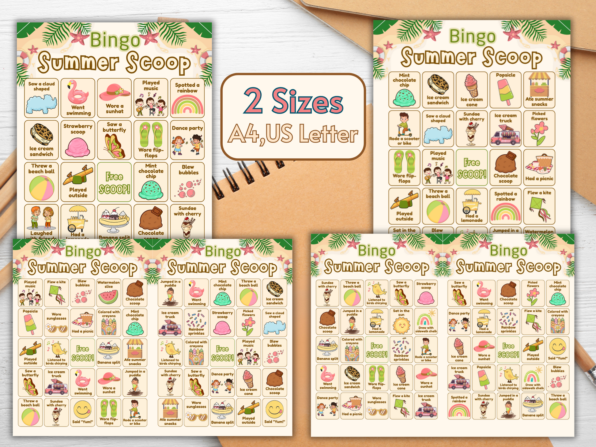 Complete Summer Scoop Bingo printable kit overview layout