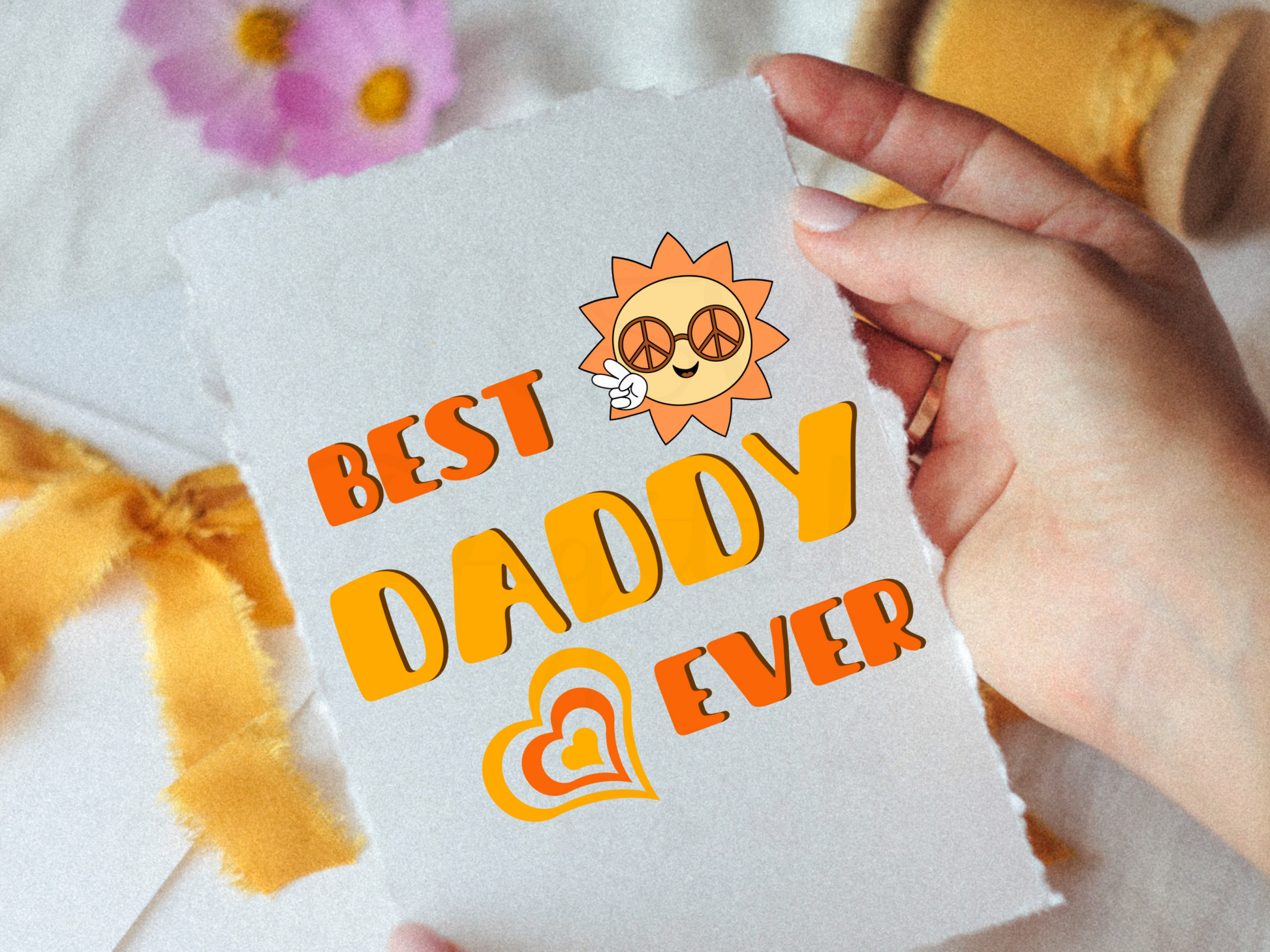 Cut-out retro stickers laid on a greeting card for Father’s Day