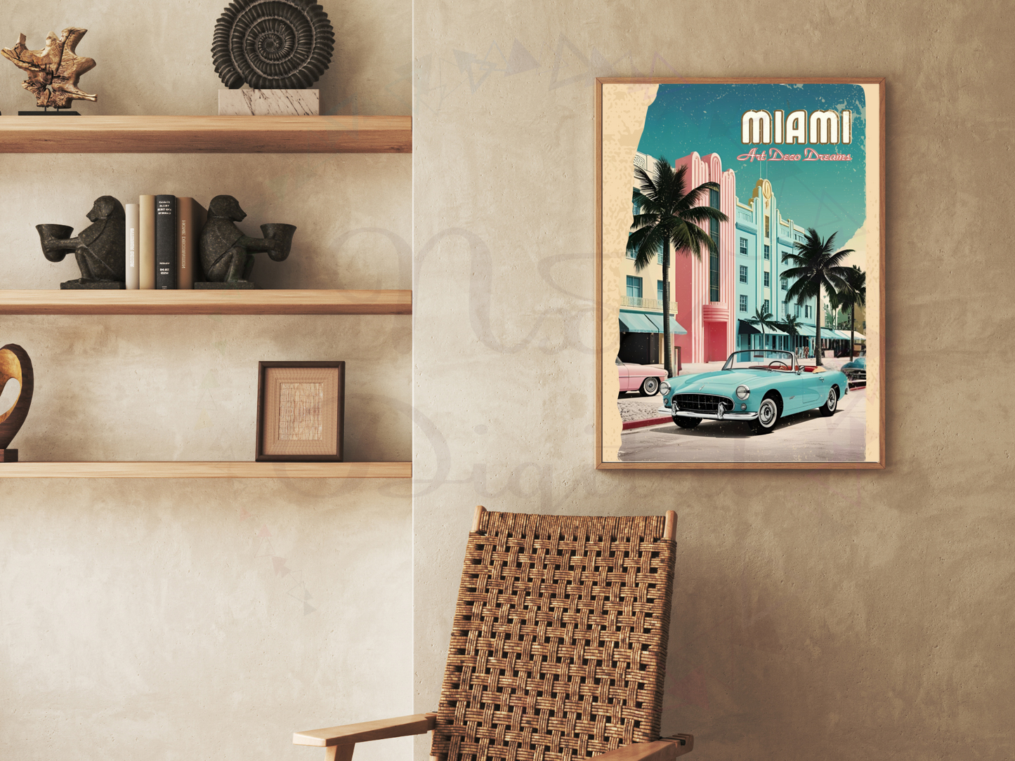 Miami Art Deco Vintage Travel Poster | Printable Retro Wall Art