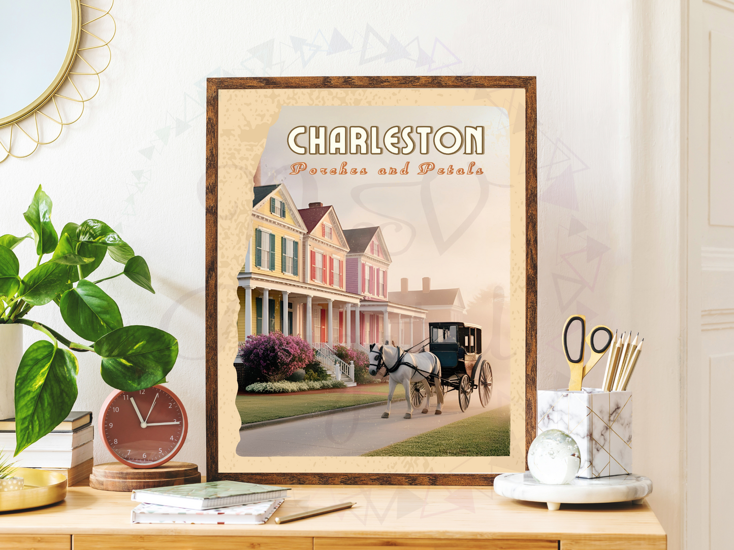 Charleston digital poster art displayed in vintage book mockup