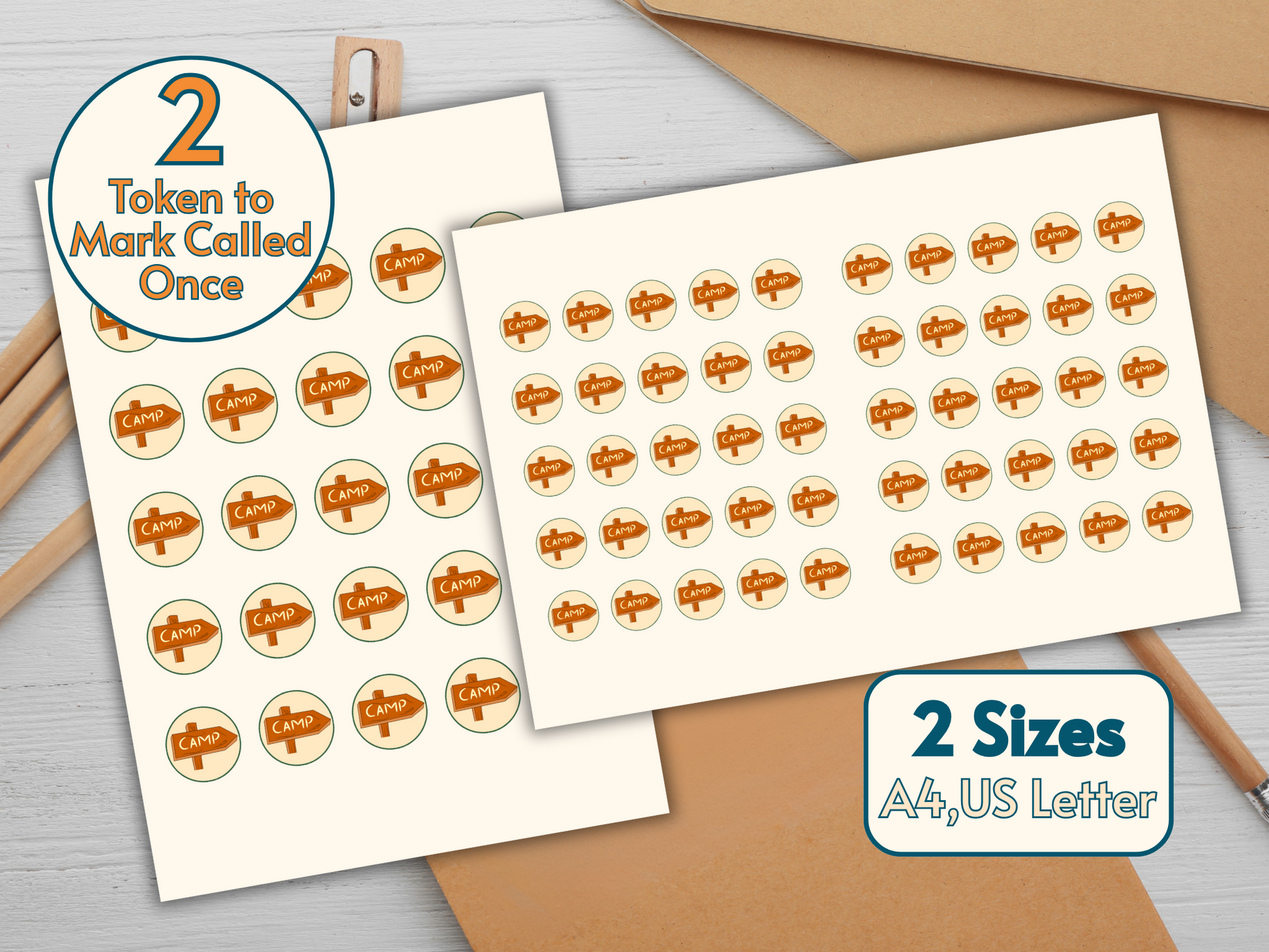 Forest and camping icons on kids summer bingo game