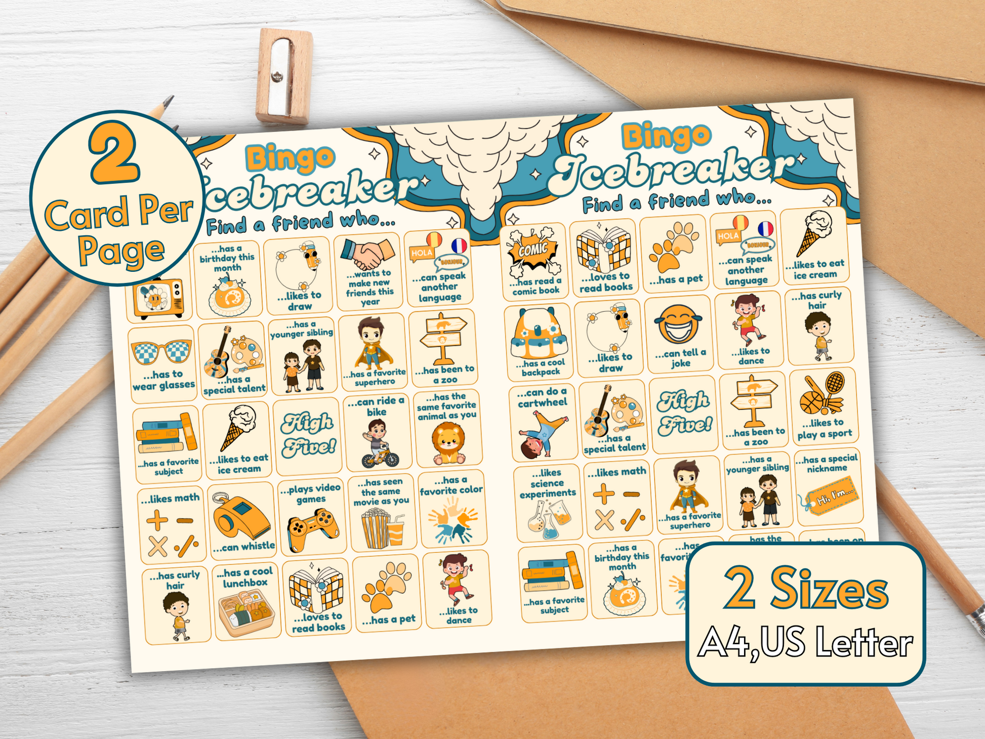 Printable double bingo cards layout on one sheet