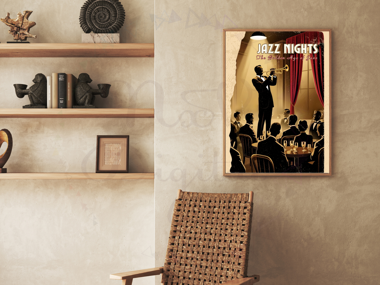 Jazz performance print art placed in a styled journal