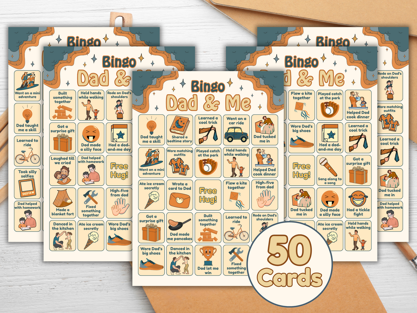 Printable Retro Father's Day Bingo Cards in Pastel Colors