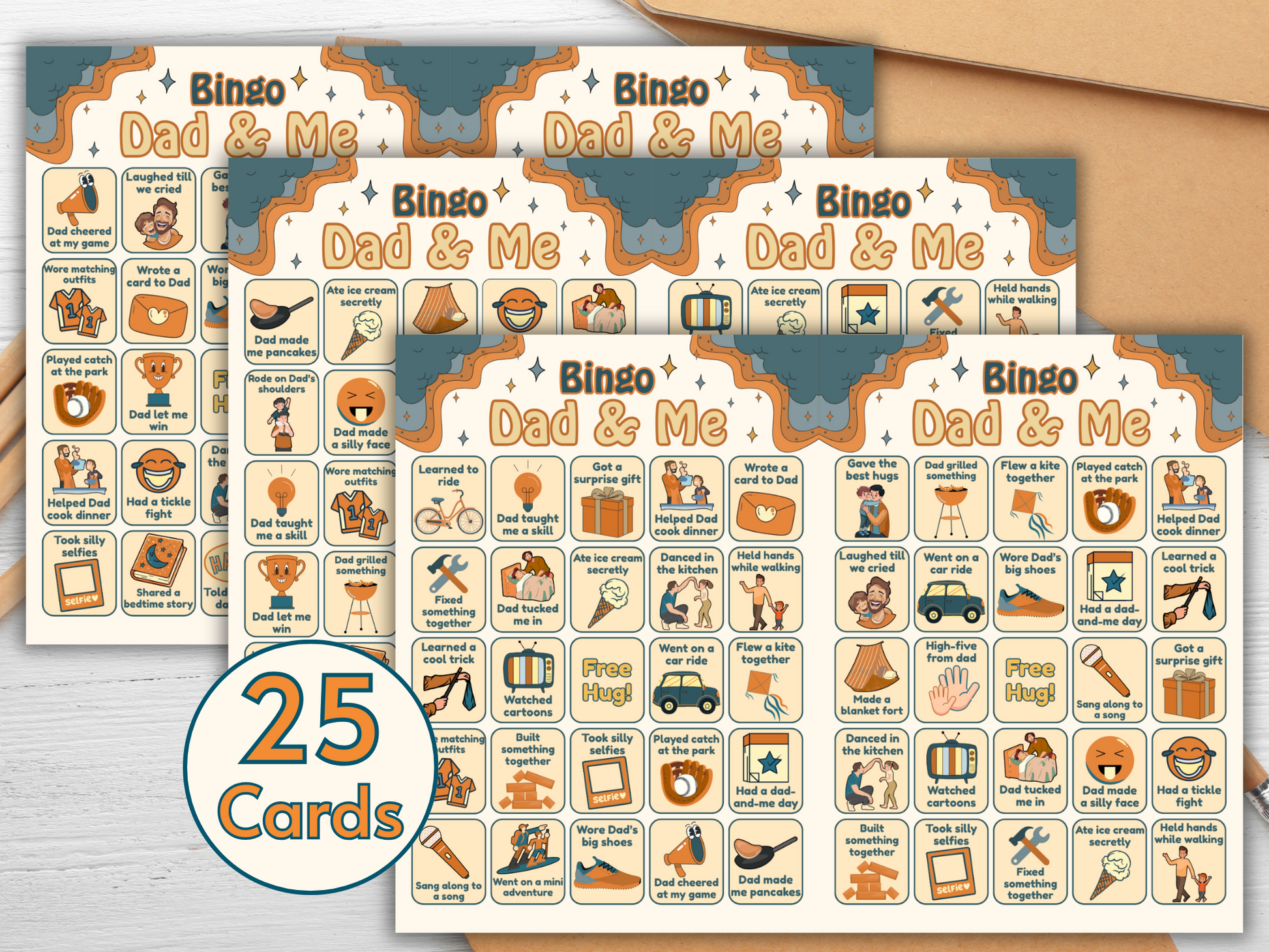 Dad & Me Bingo Activity Sheets for Father's Day Classroom Party