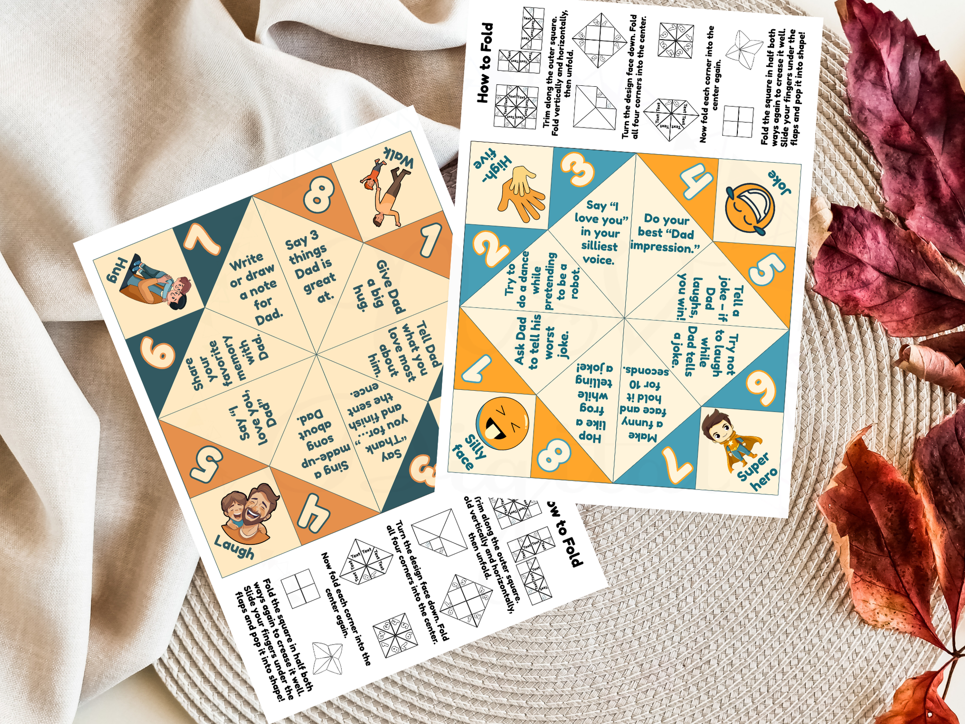 Close-up of printable cootie catcher joke section