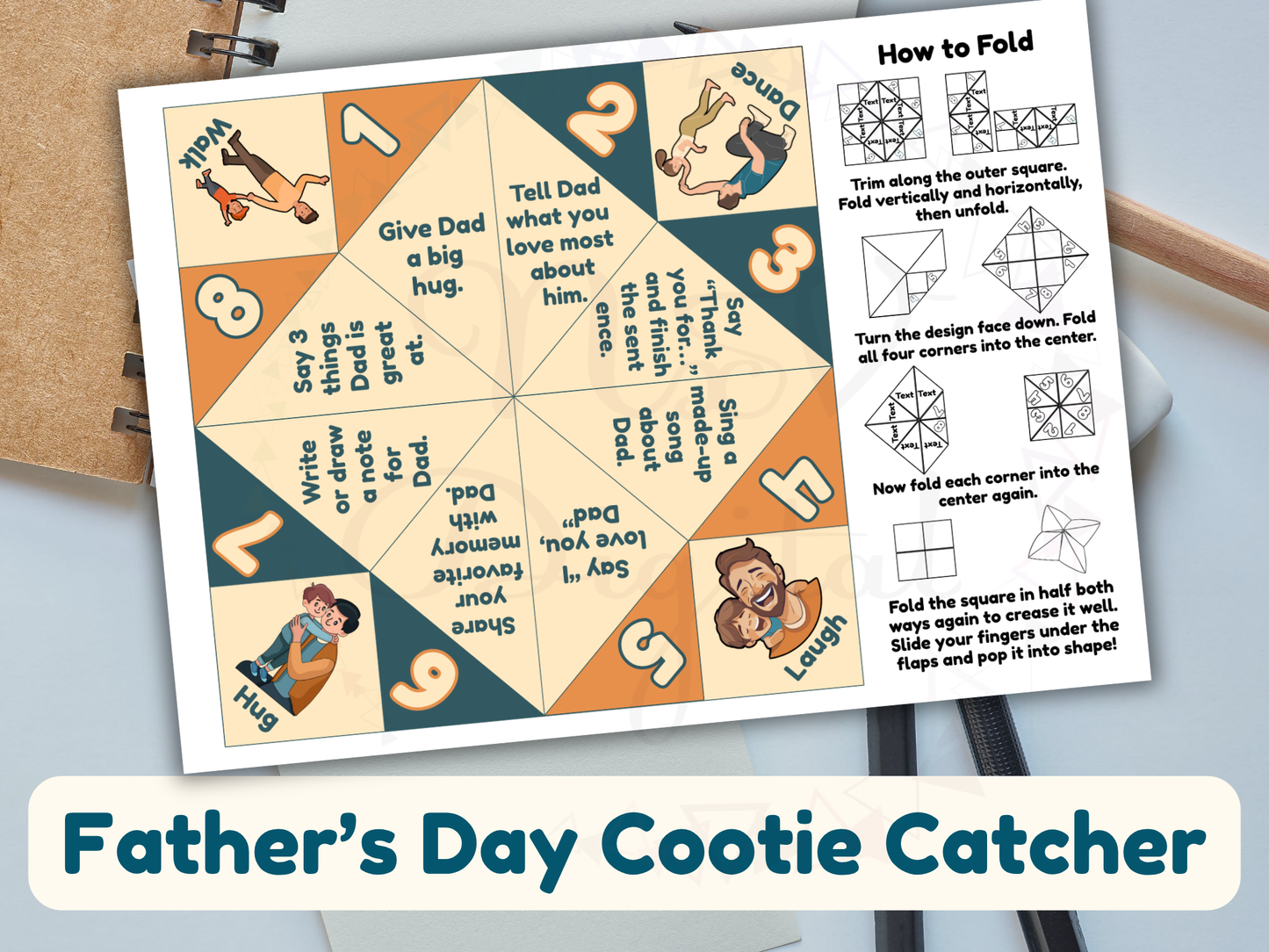 Toddler gifting DIY cootie catcher to dad