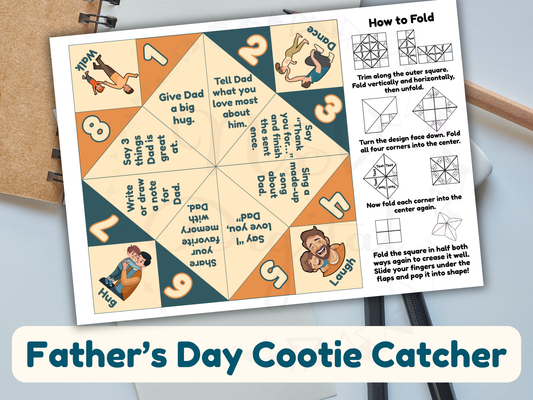 Toddler gifting DIY cootie catcher to dad