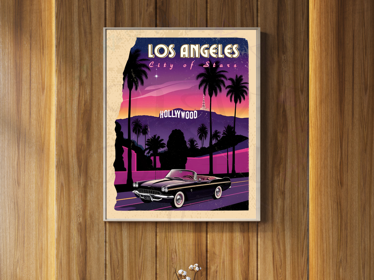 Retro-style Los Angeles poster with dreamy palm trees
