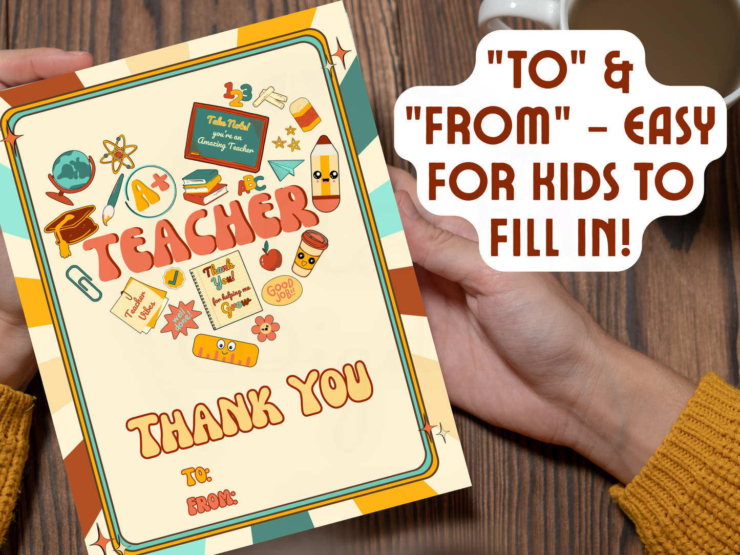 Thank you card mockup placed inside a book – printable A4 version