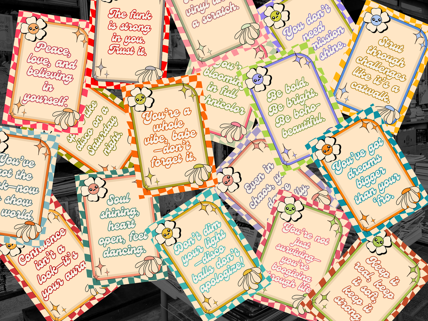 Groovy 70s Affirmation Cards | Funky Self Love Printable Deck