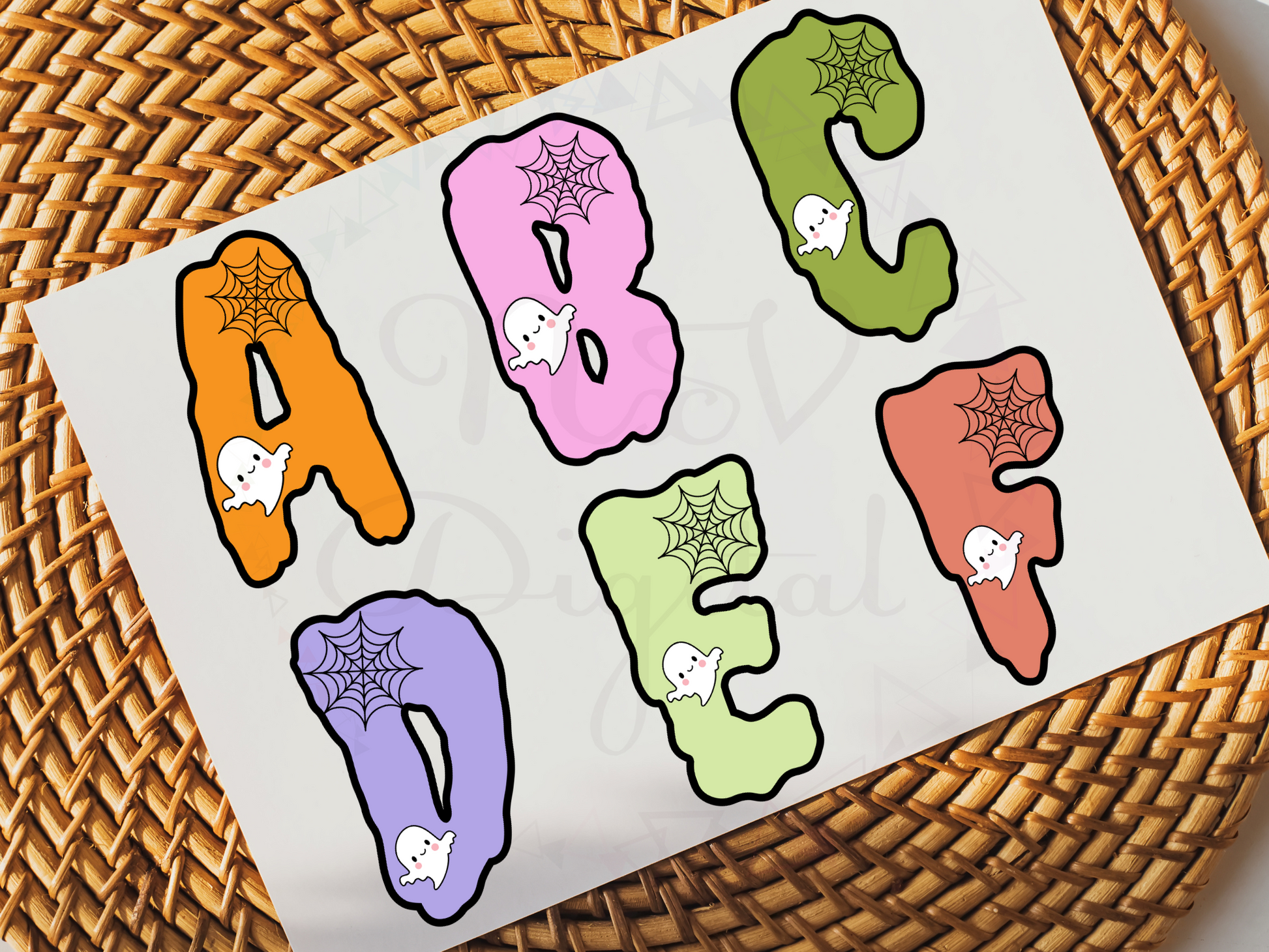 Halloween Alphabet Doodle Ghost Spider web Gift Tag Png