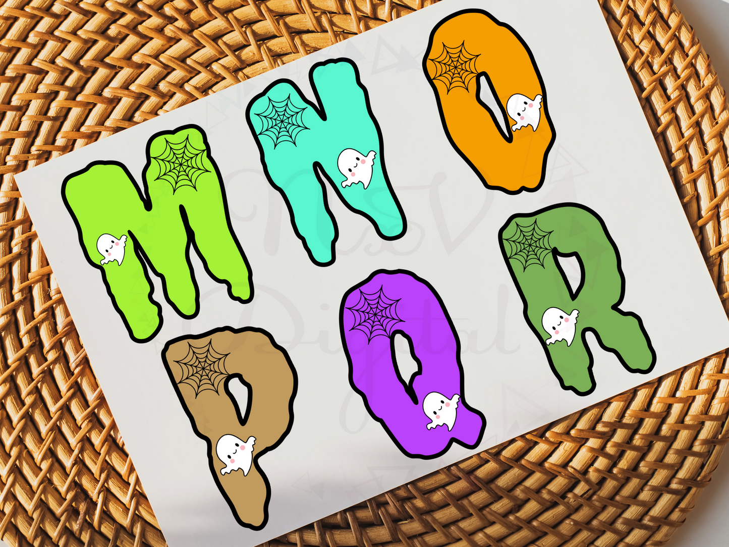 Halloween Alphabet Doodle Ghost Spider web Gift Tag Png