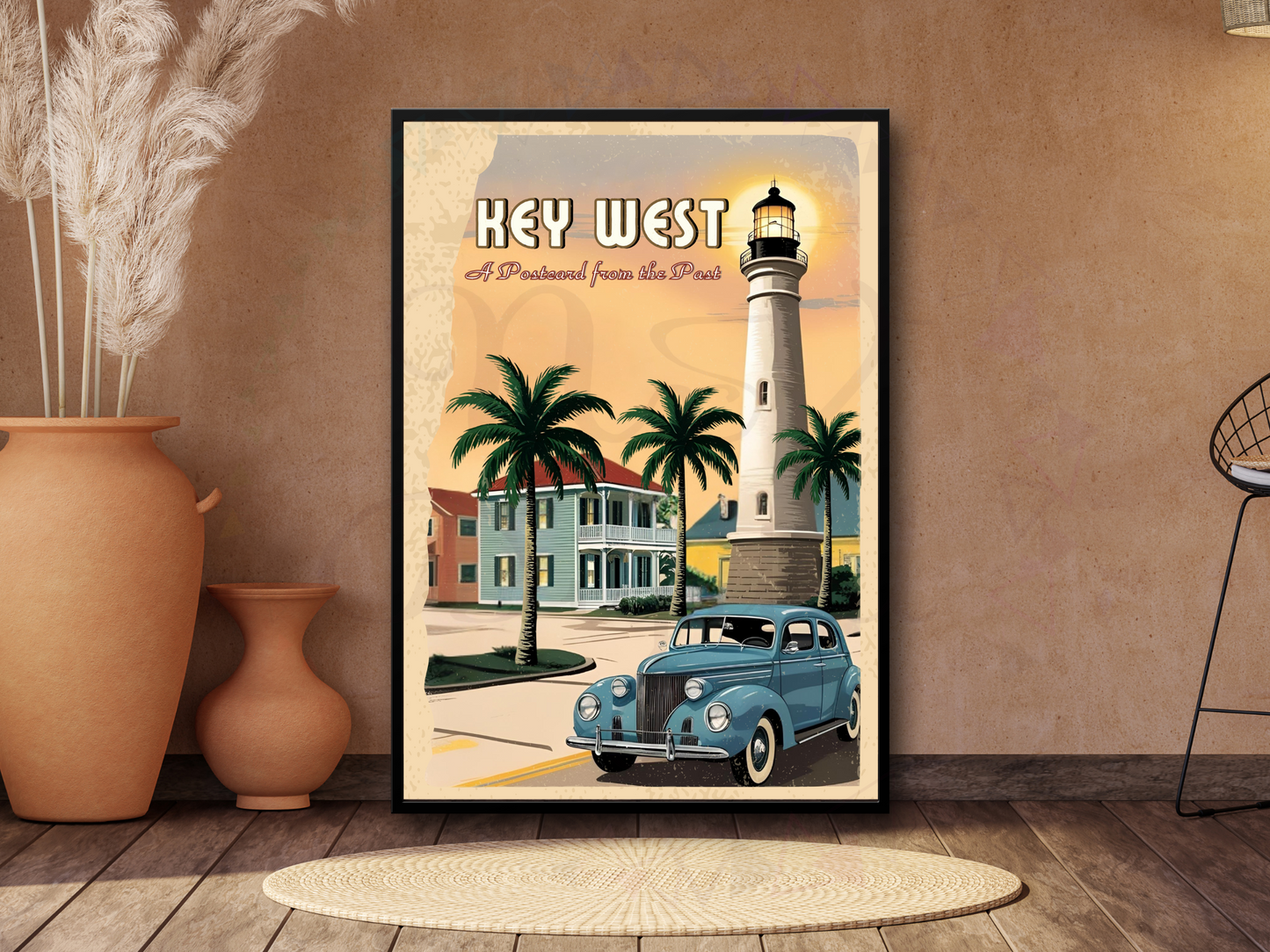 Retro Key West beach poster in a book-style mockup