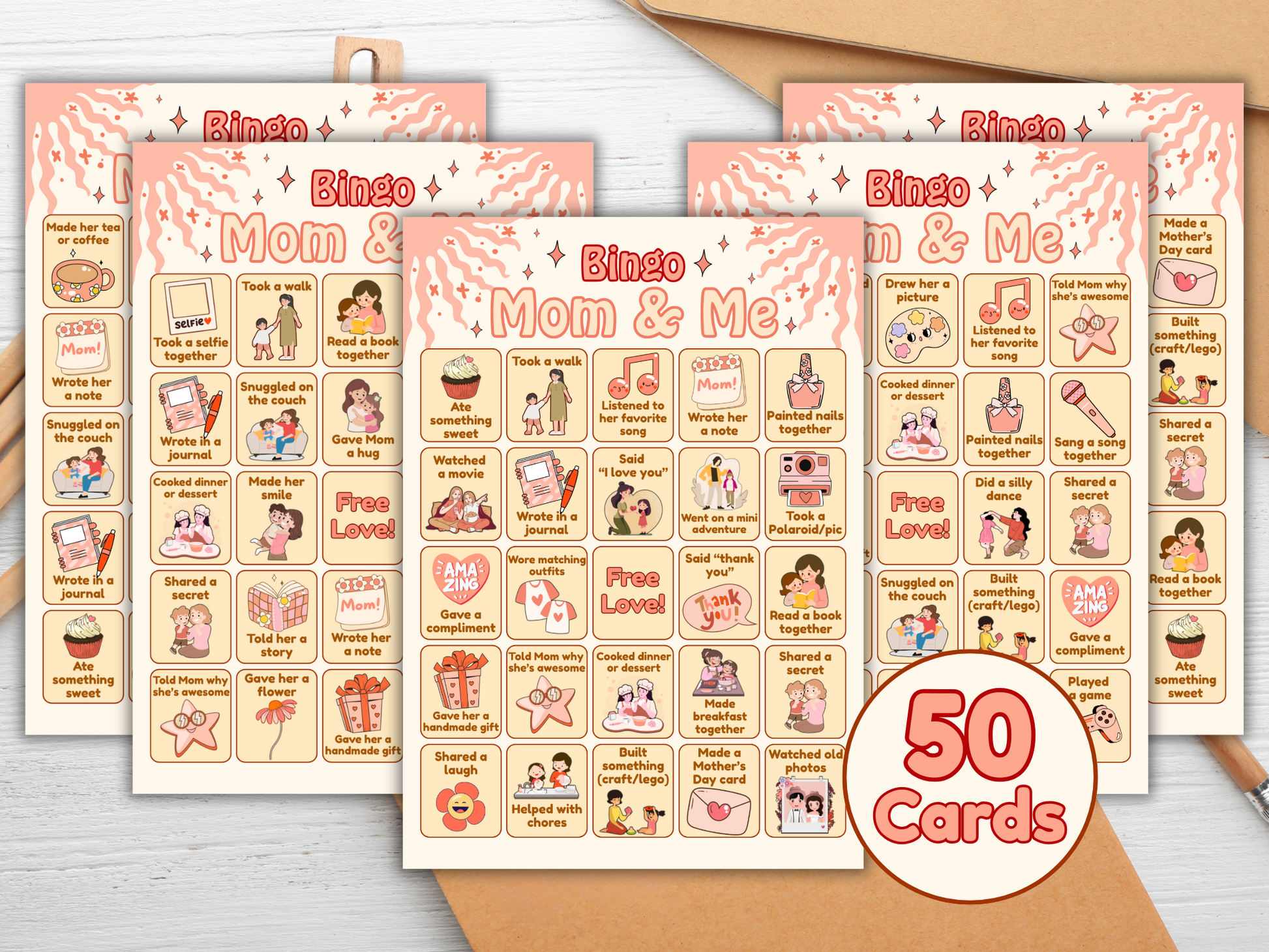 Family-friendly Mother’s Day activity bingo printable set