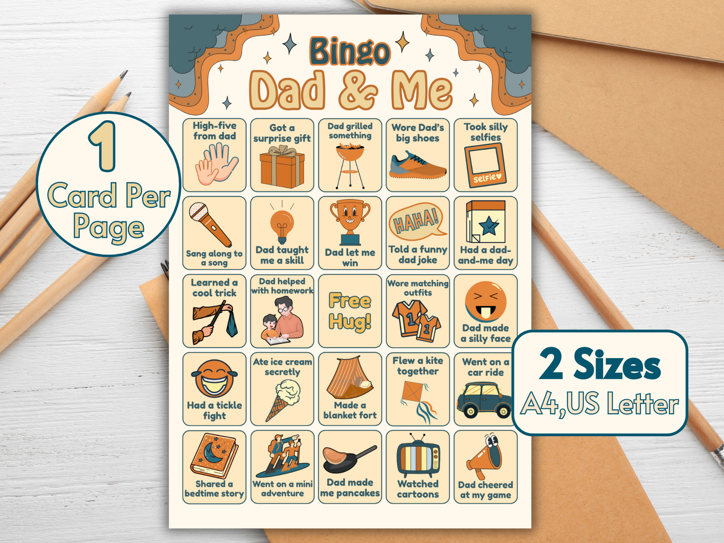 Bingo Card Mockup - Fun Dad and Me Moments Game Printable