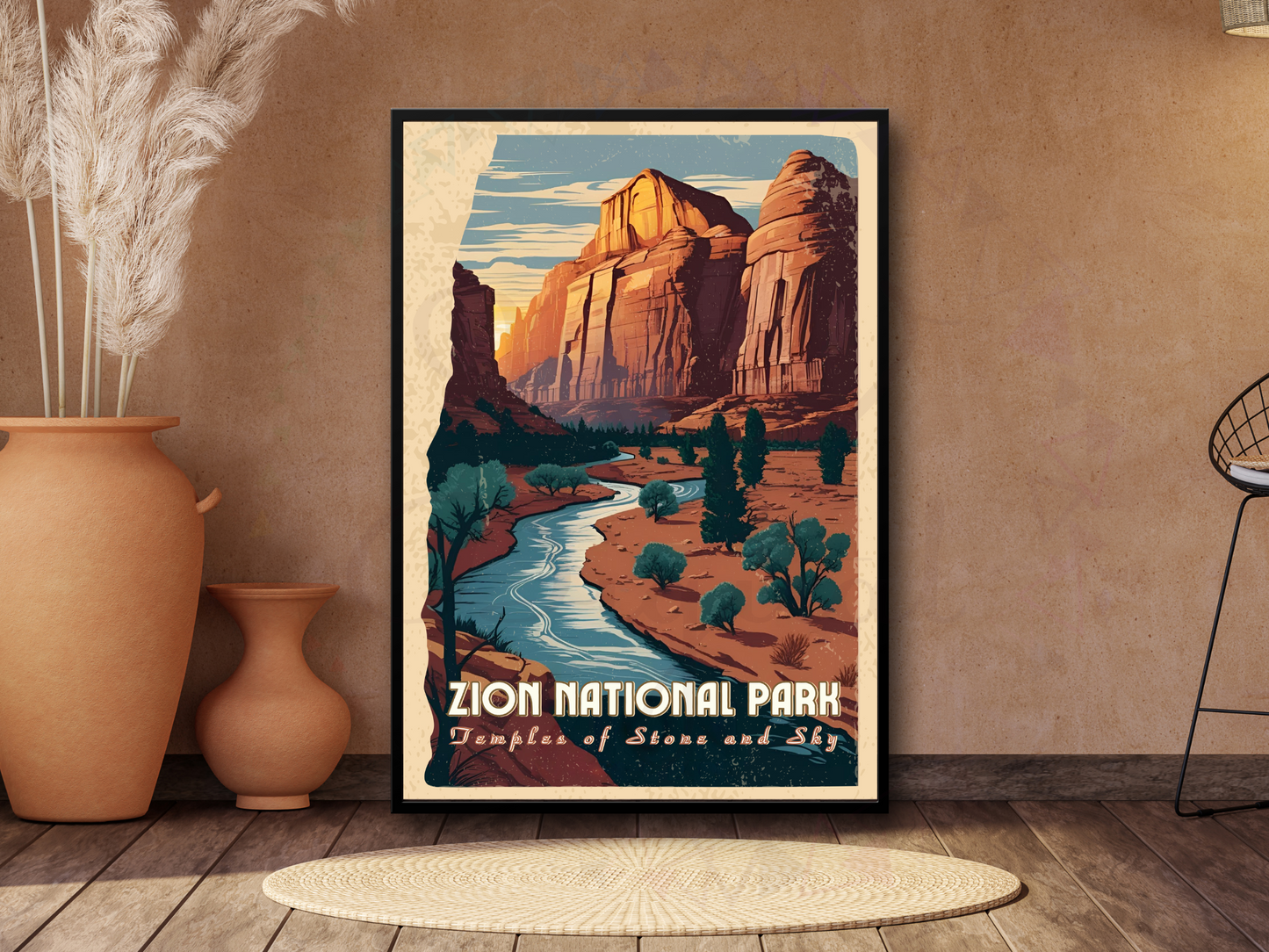 Zion National Park Vintage Poster | Utah Travel Wall Art Print