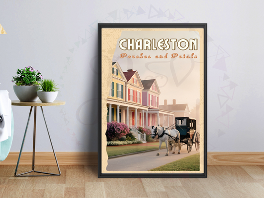 Southern home wall art with Charleston porch and flowers