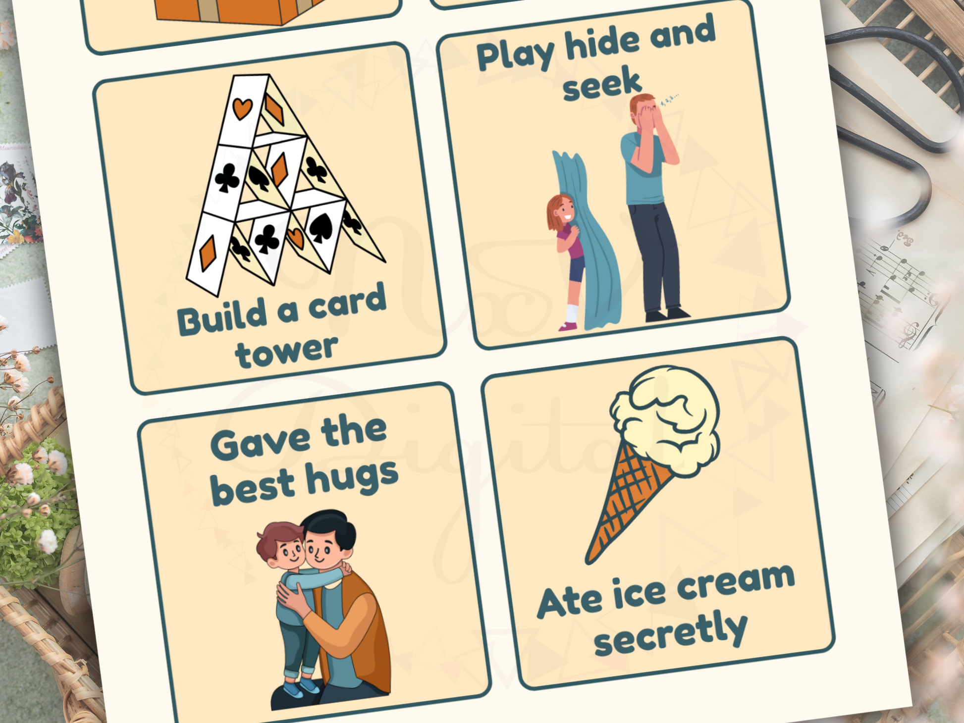 Memory game printable for kids and dads with checklist