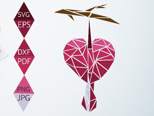 Asian Bleeding heart flower hanging in tree illustration